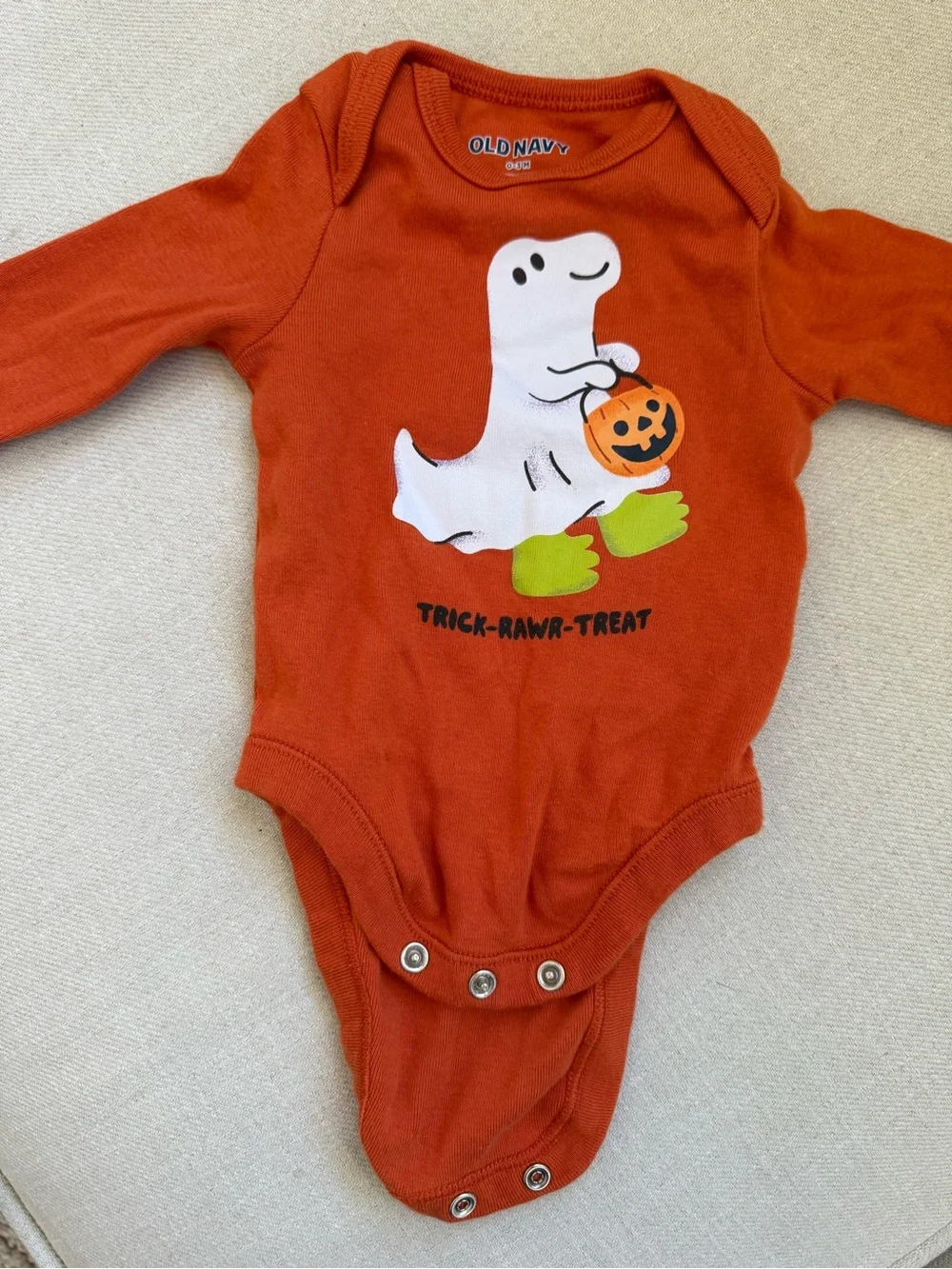 Old Navy Orange Ghost Pumpkin Trick-Rawr- Treat Bodysuit
